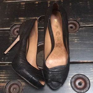 L.A.M.B. Black Peep-toe Leather Heels